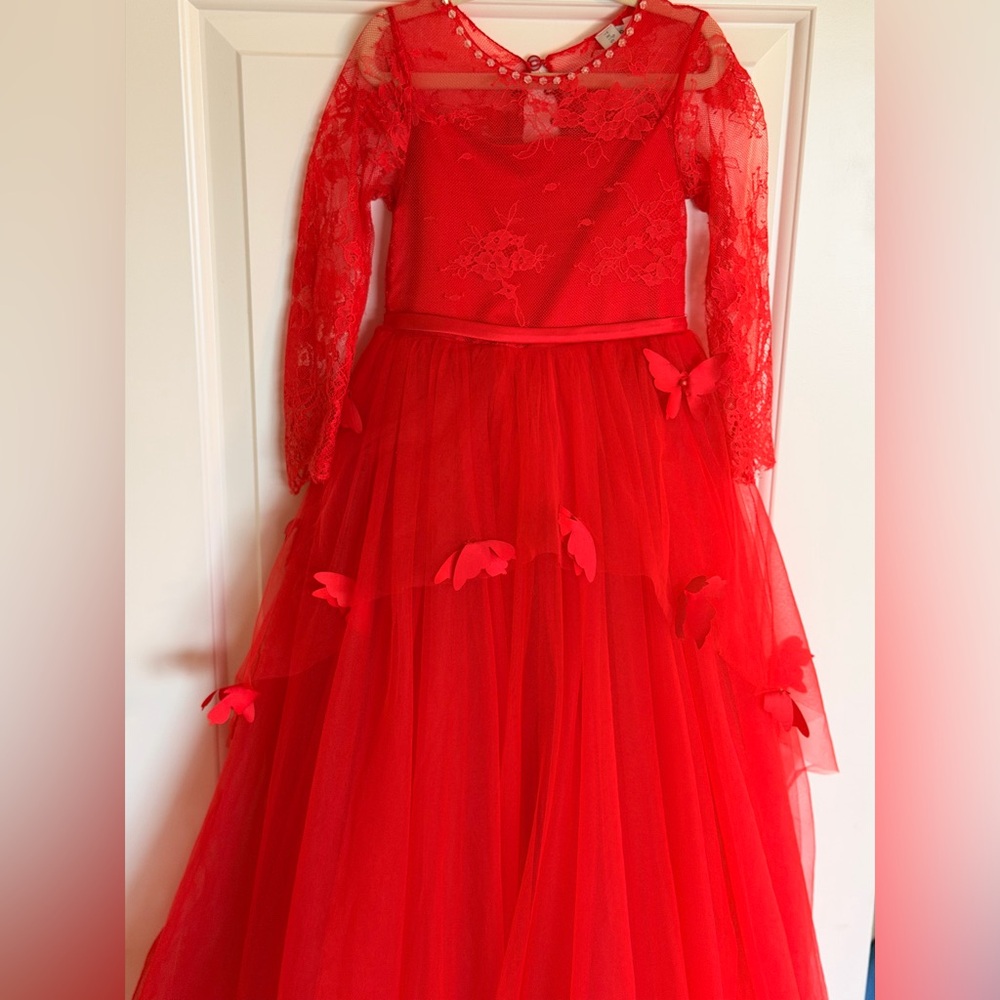 🌸 Trish Scully Red Tulle & Lace Party Dress – Girls Size 6 🌸